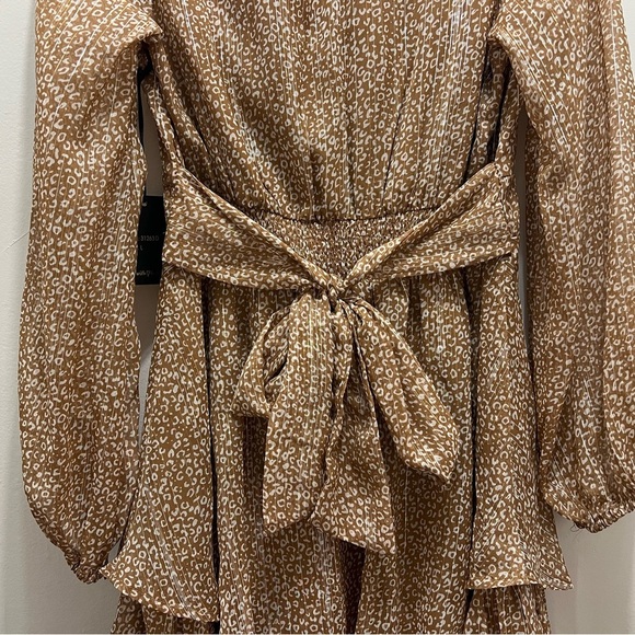 Japna leopard print shimmer dress with ruffles and plunge v-neck size large - Picture 8 of 10